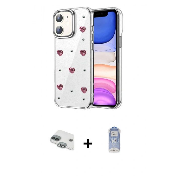 MARSİLYAN™- iPhone 11 Kılıf Yörünge Form - Siyah Joko Magic 5D Cam + Pers Alüminyum Kamera Lens - YL