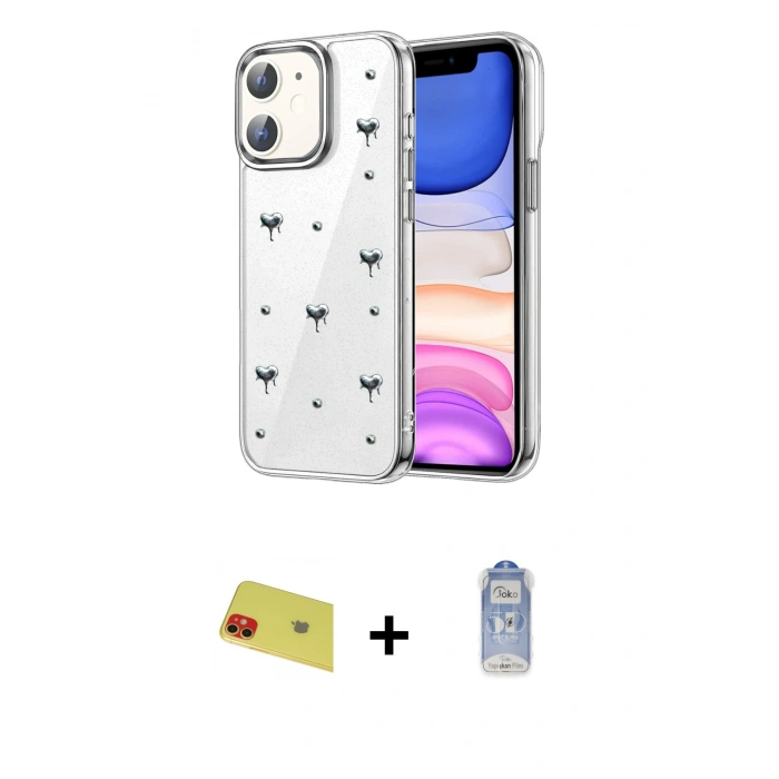 MARSİLYAN™- iPhone 11 Kılıf Yörünge Form - Siyah Joko Magic 5D Cam + Rainbow Kamera Lens Koruma Cam - KI