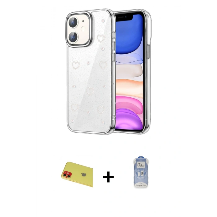 MARSİLYAN™- iPhone 11 Kılıf Yörünge Form - Siyah Joko Magic 5D Cam + Rainbow Kamera Lens Koruma Cam - KI