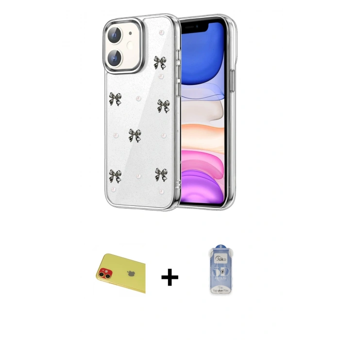 MARSİLYAN™- iPhone 11 Kılıf Yörünge Form - Siyah Joko Magic 5D Cam + Rainbow Kamera Lens Koruma Cam - KI