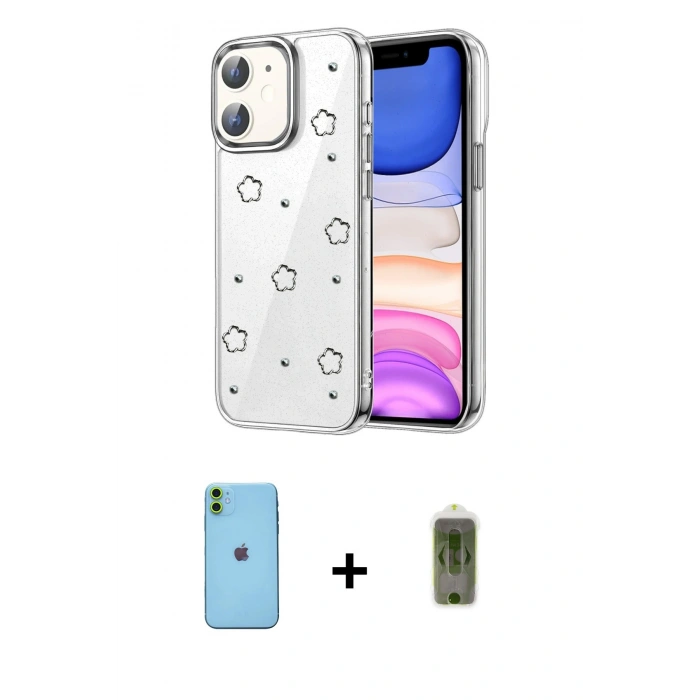 MARSİLYAN™- iPhone 11 Kılıf Yörünge Form - Siyah Joko Magic 5D Hayalet Cam + Neon Fosforlu Kamera Lens - YL