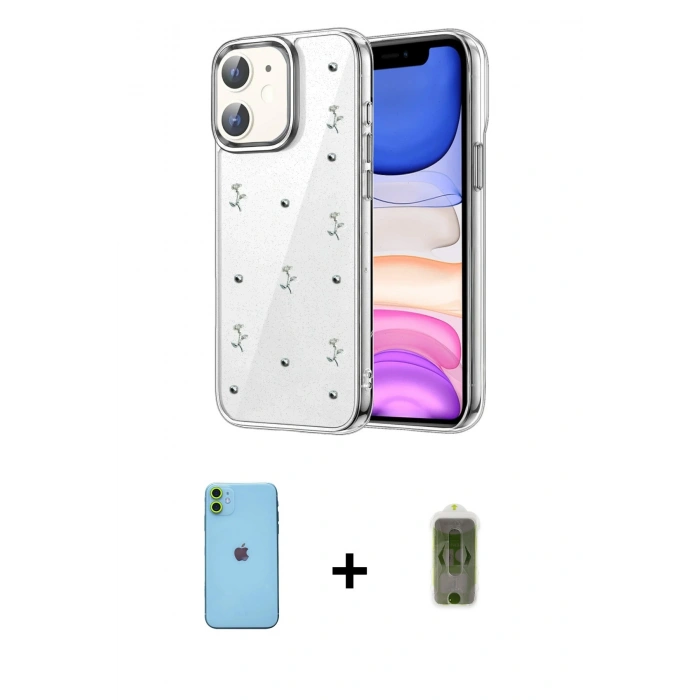 MARSİLYAN™- iPhone 11 Kılıf Yörünge Form - Siyah Joko Magic 5D Hayalet Cam + Neon Fosforlu Kamera Lens - YL