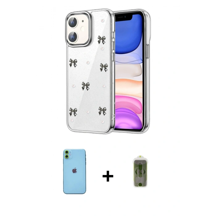 MARSİLYAN™- iPhone 11 Kılıf Yörünge Form - Siyah Joko Magic 5D Hayalet Cam + Neon Fosforlu Kamera Lens - YL