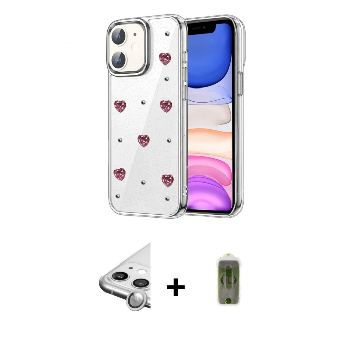 MARSİLYAN™- iPhone 11 Kılıf Yörünge Form - Siyah Joko Magic 5D Hayalet Cam + Raze Metal Kamera Lens - GS