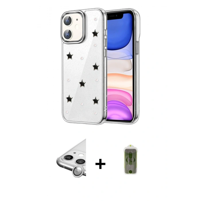 MARSİLYAN™- iPhone 11 Kılıf Yörünge Form - Siyah Joko Magic 5D Hayalet Cam + Raze Metal Kamera Lens - GS