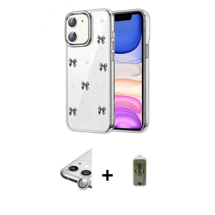 MARSİLYAN™- iPhone 11 Kılıf Yörünge Form - Siyah Joko Magic 5D Hayalet Cam + Raze Metal Kamera Lens - GS