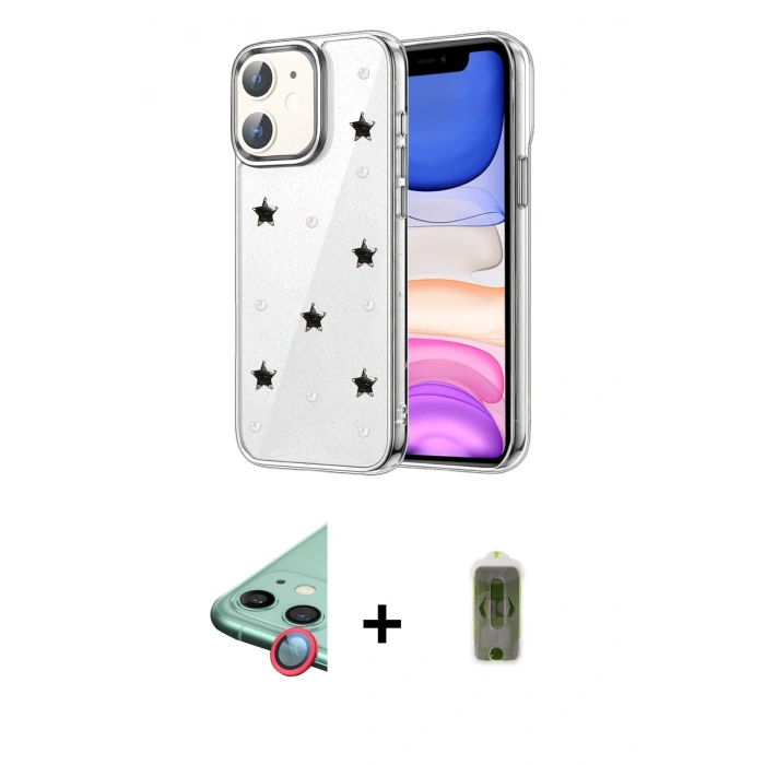 MARSİLYAN™- iPhone 11 Kılıf Yörünge Form - Siyah Joko Magic 5D Hayalet Cam + Raze Metal Kamera Lens - KI