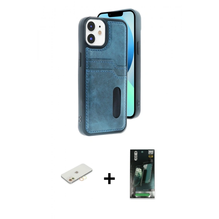 MARSİLYAN™- iPhone 11 Kılıf Yörünge Işık Serisi - Şeffaf 360 Full Body Arka Koruyucu + Renkli Kamera Lens Koruma Cam - SI