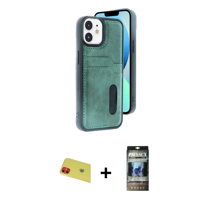 MARSİLYAN™- iPhone 11 Kılıf Yörünge Işık Serisi - Siyah 34D Hayalet Izgaralı Cam + Rainbow Kamera Lens Koruma Cam - KI