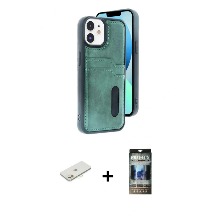 MARSİLYAN™- iPhone 11 Kılıf Yörünge Işık Serisi - Siyah 34D Hayalet Izgaralı Cam + Renkli Kamera Lens Koruma Cam - TU