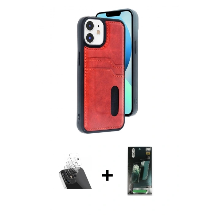 MARSİLYAN™- iPhone 11 Kılıf Yörünge Işık Serisi - Siyah 360 Mat Full Body Arka Koruyucu + Kamera Lens Koruma Cam - SF