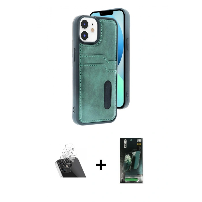 MARSİLYAN™- iPhone 11 Kılıf Yörünge Işık Serisi - Siyah 360 Mat Full Body Arka Koruyucu + Kamera Lens Koruma Cam - SF