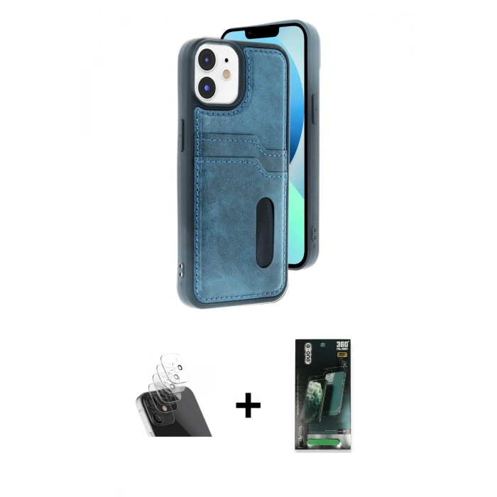 MARSİLYAN™- iPhone 11 Kılıf Yörünge Işık Serisi - Siyah 360 Mat Full Body Arka Koruyucu + Kamera Lens Koruma Cam - SF