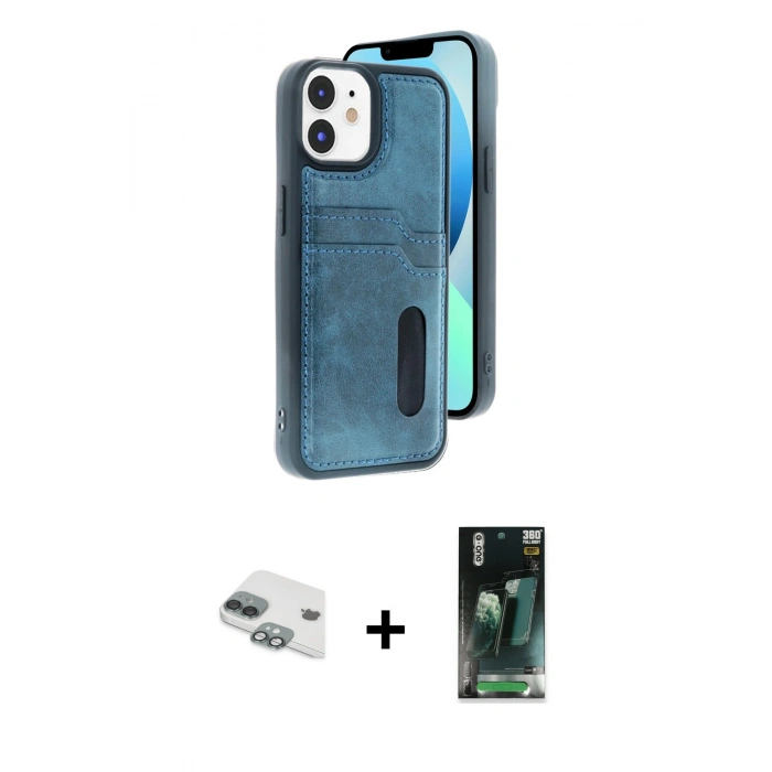 MARSİLYAN™- iPhone 11 Kılıf Yörünge Işık Serisi - Siyah 360 Mat Full Body Arka Koruyucu + Pers Alüminyum Kamera Lens - YL