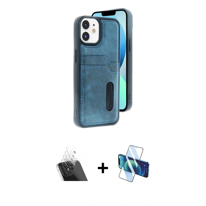 MARSİLYAN™- iPhone 11 Kılıf Yörünge Işık Serisi - Siyah 3D Antistatik Cam Ekran Koruyucu + Kamera Lens Koruma Cam - SF