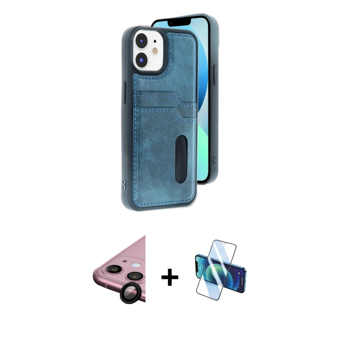MARSİLYAN™- iPhone 11 Kılıf Yörünge Işık Serisi - Siyah 3D Antistatik Cam Ekran Koruyucu + Raze Metal Kamera Lens - SH