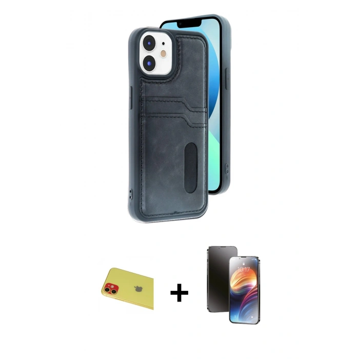 MARSİLYAN™- iPhone 11 Kılıf Yörünge Işık Serisi - Siyah 3D Antistatik Mat Seramik Nano Ekran Koruyucu + Rainbow Kamera Lens Koruma Cam - KI