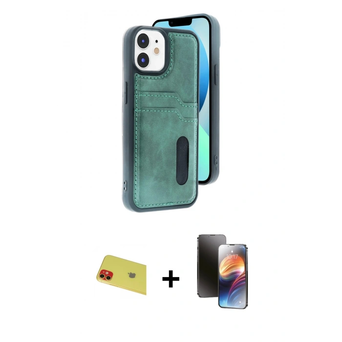 MARSİLYAN™- iPhone 11 Kılıf Yörünge Işık Serisi - Siyah 3D Antistatik Mat Seramik Nano Ekran Koruyucu + Rainbow Kamera Lens Koruma Cam - KI