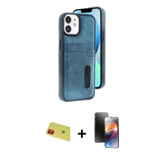 MARSİLYAN™- iPhone 11 Kılıf Yörünge Işık Serisi - Siyah 3D Antistatik Mat Seramik Nano Ekran Koruyucu + Rainbow Kamera Lens Koruma Cam - KI