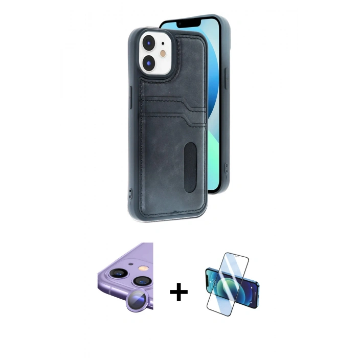 MARSİLYAN™- iPhone 11 Kılıf Yörünge Işık Serisi - Siyah 3D Antistatik Seramik Nano Ekran Koruyucu + Raze Metal Kamera Lens - MR