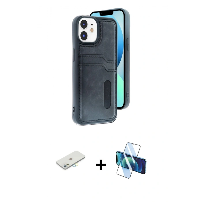 MARSİLYAN™- iPhone 11 Kılıf Yörünge Işık Serisi - Siyah 3D Antistatik Seramik Nano Ekran Koruyucu + Renkli Kamera Lens Koruma Cam - SI