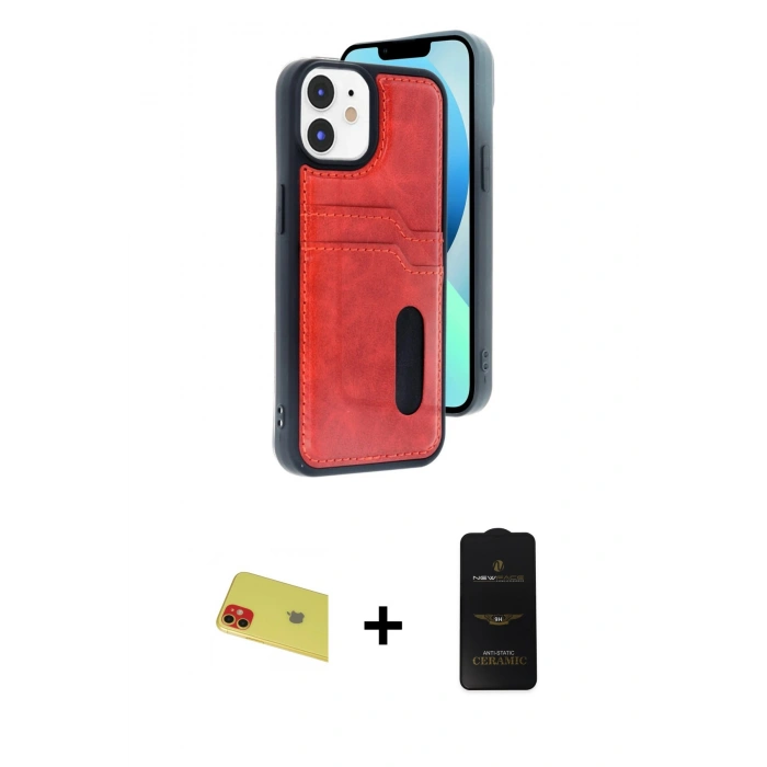 MARSİLYAN™- iPhone 11 Kılıf Yörünge Işık Serisi - Siyah 6D Antistatik Mat Seramik Hayalet Nano Ekran Koruyucu + Rainbow Kamera Lens Koruma Cam - KI