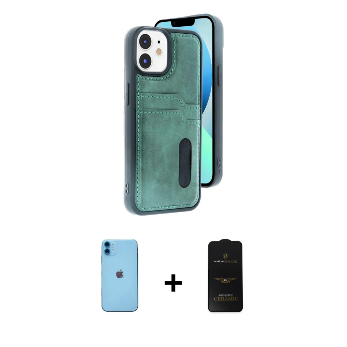 MARSİLYAN™- iPhone 11 Kılıf Yörünge Işık Serisi - Siyah 6D Antistatik Mat Seramik Hayalet Nano Ekran Koruyucu + Neon Fosforlu Kamera Lens - MI