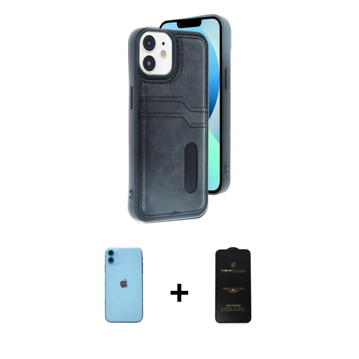 MARSİLYAN™- iPhone 11 Kılıf Yörünge Işık Serisi - Siyah 6D Antistatik Mat Seramik Hayalet Nano Ekran Koruyucu + Neon Fosforlu Kamera Lens - MI