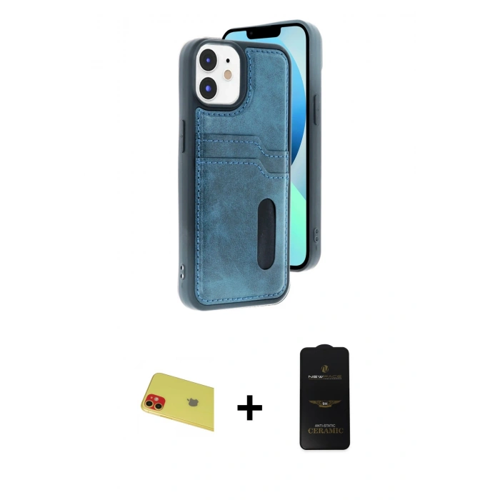 MARSİLYAN™- iPhone 11 Kılıf Yörünge Işık Serisi - Siyah 6D Antistatik Mat Seramik Hayalet Nano Ekran Koruyucu + Rainbow Kamera Lens Koruma Cam - KI