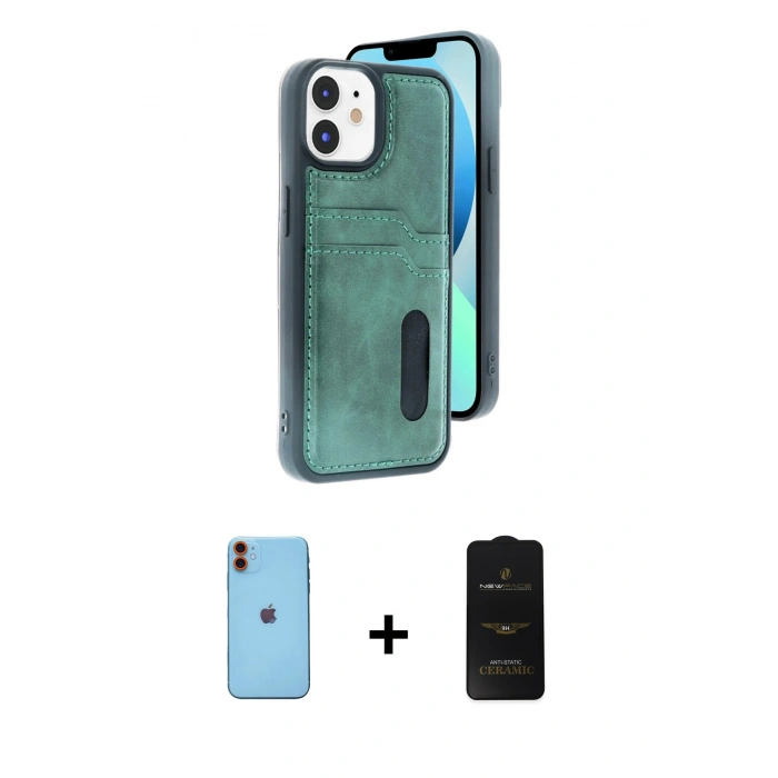 MARSİLYAN™- iPhone 11 Kılıf Yörünge Işık Serisi - Siyah 6D Antistatik Mat Seramik Hayalet Nano Ekran Koruyucu + Neon Fosforlu Kamera Lens - TU