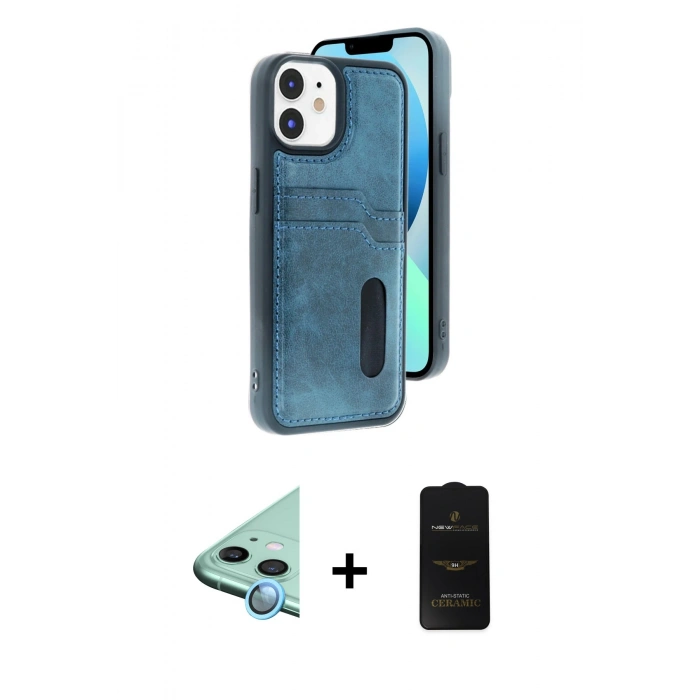 MARSİLYAN™- iPhone 11 Kılıf Yörünge Işık Serisi - Siyah 6D Antistatik Mat Seramik Hayalet Nano Ekran Koruyucu + Raze Metal Kamera Lens - MI