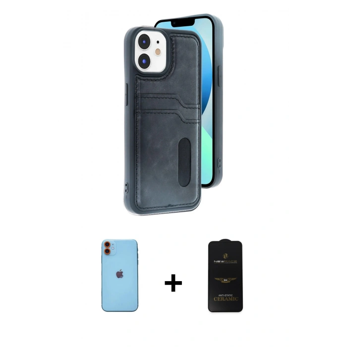 MARSİLYAN™- iPhone 11 Kılıf Yörünge Işık Serisi - Siyah 6D Antistatik Mat Seramik Hayalet Nano Ekran Koruyucu + Neon Fosforlu Kamera Lens - TU