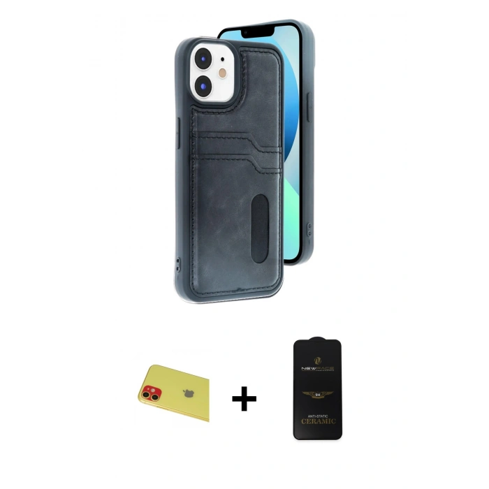 MARSİLYAN™- iPhone 11 Kılıf Yörünge Işık Serisi - Siyah 6D Antistatik Mat Seramik Hayalet Nano Ekran Koruyucu + Rainbow Kamera Lens Koruma Cam - KI