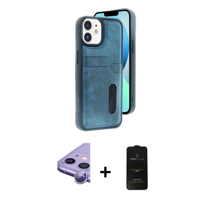 MARSİLYAN™- iPhone 11 Kılıf Yörünge Işık Serisi - Siyah 6D Antistatik Mat Seramik Hayalet Nano Ekran Koruyucu + Raze Metal Kamera Lens - MR