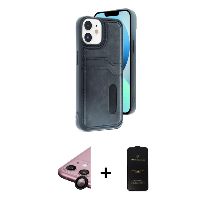 MARSİLYAN™- iPhone 11 Kılıf Yörünge Işık Serisi - Siyah 6D Antistatik Mat Seramik Hayalet Nano Ekran Koruyucu + Raze Metal Kamera Lens - SH