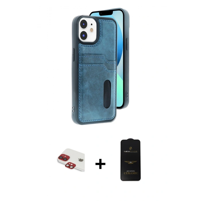 MARSİLYAN™- iPhone 11 Kılıf Yörünge Işık Serisi - Siyah 6D Antistatik Mat Seramik Hayalet Nano Ekran Koruyucu + Pers Alüminyum Kamera Lens - KI