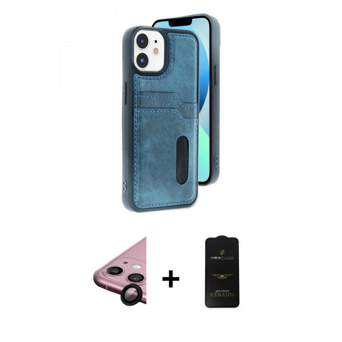 MARSİLYAN™- iPhone 11 Kılıf Yörünge Işık Serisi - Siyah 6D Antistatik Mat Seramik Hayalet Nano Ekran Koruyucu + Raze Metal Kamera Lens - SH