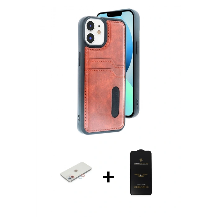 MARSİLYAN™- iPhone 11 Kılıf Yörünge Işık Serisi - Siyah 6D Antistatik Mat Seramik Hayalet Nano Ekran Koruyucu + Renkli Kamera Lens Koruma Cam - PE