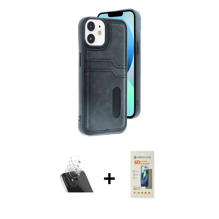 MARSİLYAN™- iPhone 11 Kılıf Yörünge Işık Serisi - Siyah 6D Mat Seramik Hayalet Nano Ekran Koruyucu + Kamera Lens Koruma Cam - SF