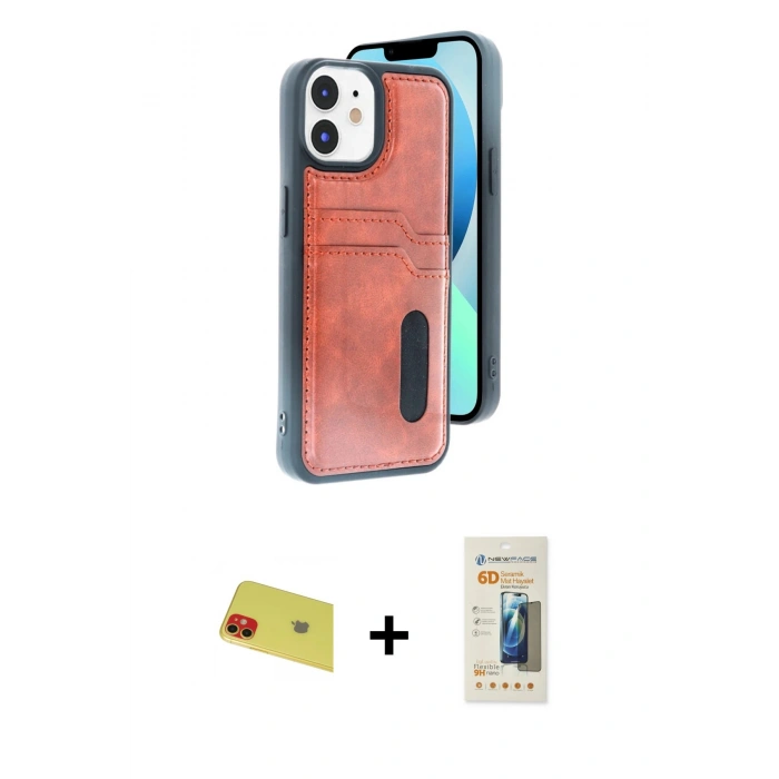MARSİLYAN™- iPhone 11 Kılıf Yörünge Işık Serisi - Siyah 6D Mat Seramik Hayalet Nano Ekran Koruyucu + Rainbow Kamera Lens Koruma Cam - KI