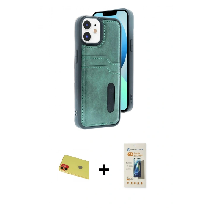 MARSİLYAN™- iPhone 11 Kılıf Yörünge Işık Serisi - Siyah 6D Mat Seramik Hayalet Nano Ekran Koruyucu + Rainbow Kamera Lens Koruma Cam - KI