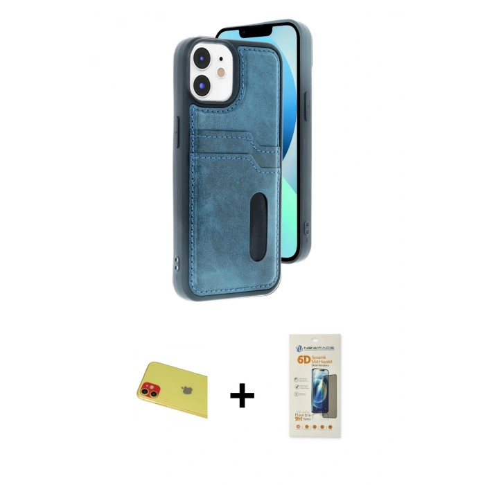 MARSİLYAN™- iPhone 11 Kılıf Yörünge Işık Serisi - Siyah 6D Mat Seramik Hayalet Nano Ekran Koruyucu + Rainbow Kamera Lens Koruma Cam - KI
