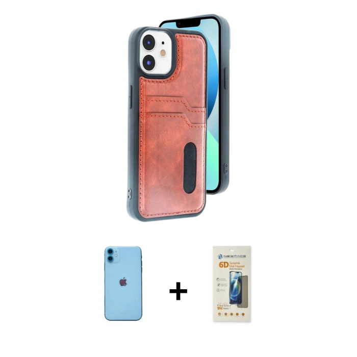 MARSİLYAN™- iPhone 11 Kılıf Yörünge Işık Serisi - Siyah 6D Mat Seramik Hayalet Nano Ekran Koruyucu + Neon Fosforlu Kamera Lens - MI