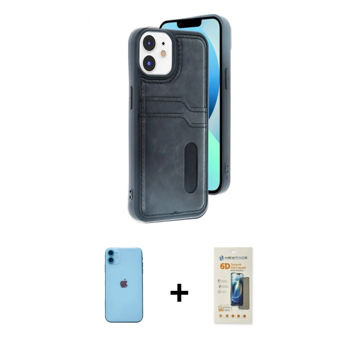 MARSİLYAN™- iPhone 11 Kılıf Yörünge Işık Serisi - Siyah 6D Mat Seramik Hayalet Nano Ekran Koruyucu + Neon Fosforlu Kamera Lens - MI