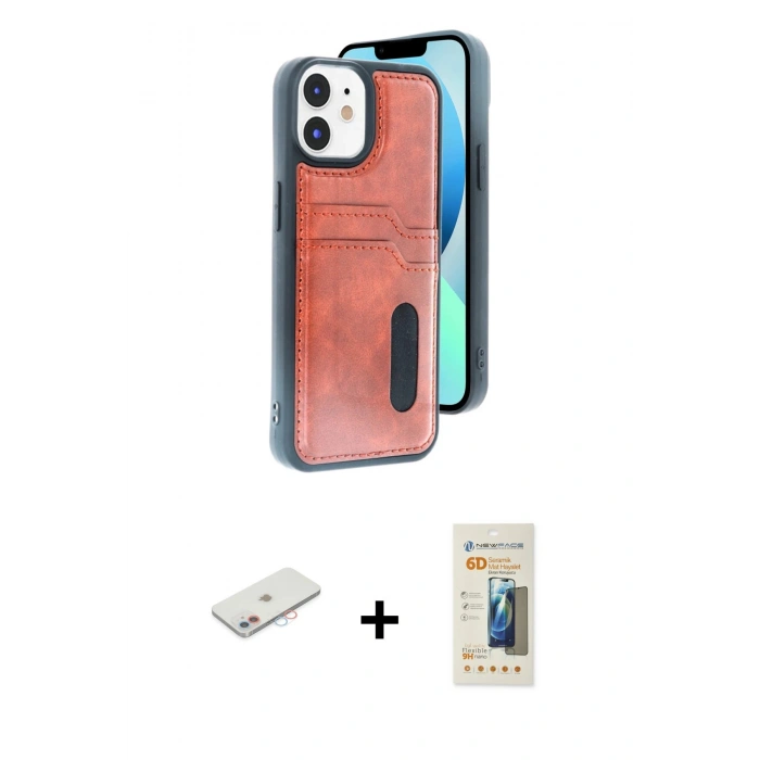 MARSİLYAN™- iPhone 11 Kılıf Yörünge Işık Serisi - Siyah 6D Mat Seramik Hayalet Nano Ekran Koruyucu + Renkli Kamera Lens Koruma Cam - PE