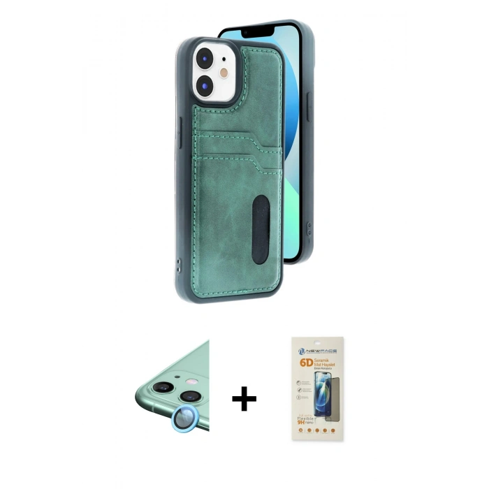 MARSİLYAN™- iPhone 11 Kılıf Yörünge Işık Serisi - Siyah 6D Mat Seramik Hayalet Nano Ekran Koruyucu + Raze Metal Kamera Lens - MI