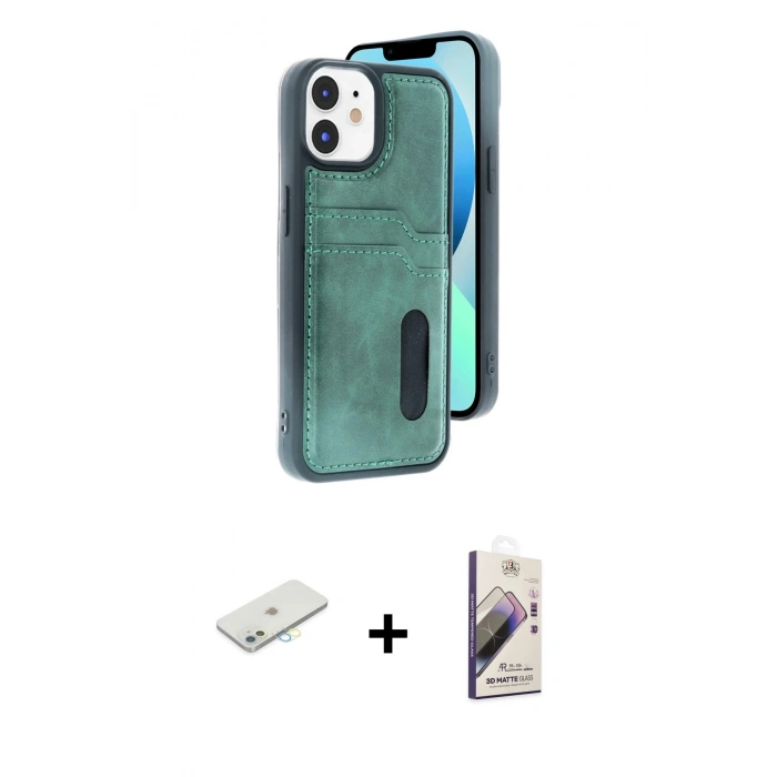 MARSİLYAN™- iPhone 11 Kılıf Yörünge Işık Serisi - Siyah Bilvis 3D Mat Cam Ekran Koruyucu + Renkli Kamera Lens Koruma Cam - SI