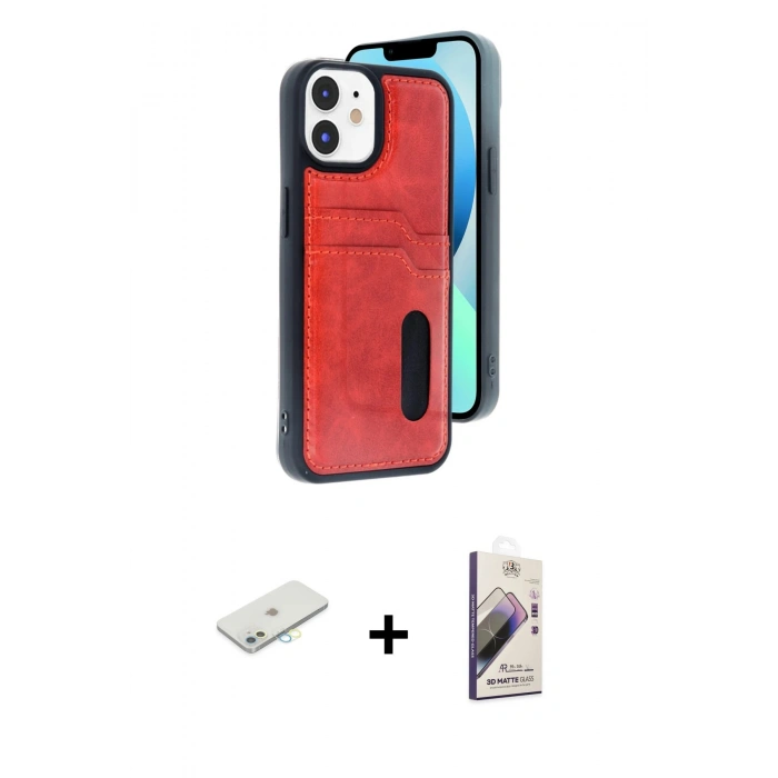 MARSİLYAN™- iPhone 11 Kılıf Yörünge Işık Serisi - Siyah Bilvis 3D Mat Cam Ekran Koruyucu + Renkli Kamera Lens Koruma Cam - SI