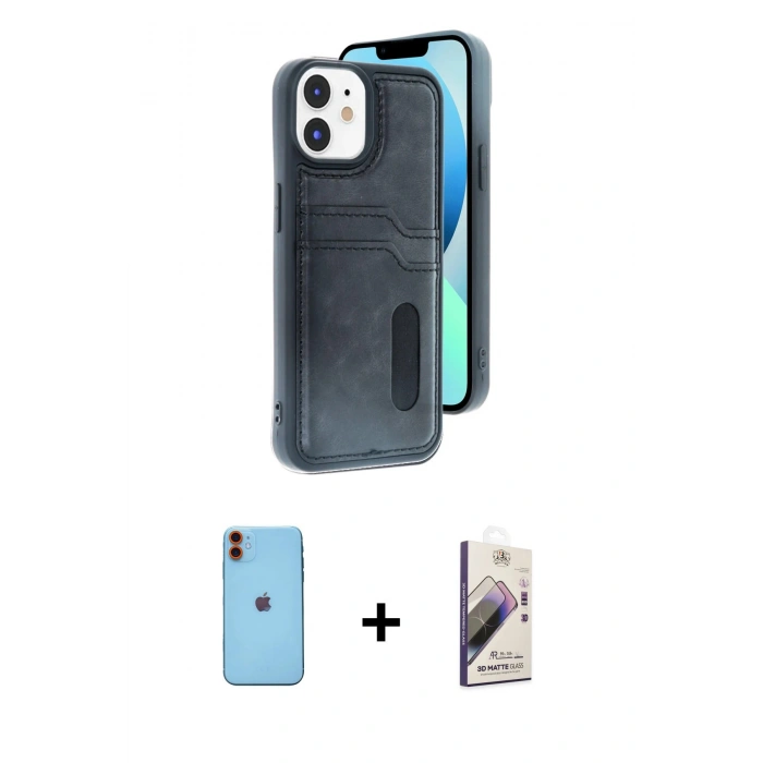 MARSİLYAN™- iPhone 11 Kılıf Yörünge Işık Serisi - Siyah Bilvis 3D Mat Cam Ekran Koruyucu + Neon Fosforlu Kamera Lens - TU