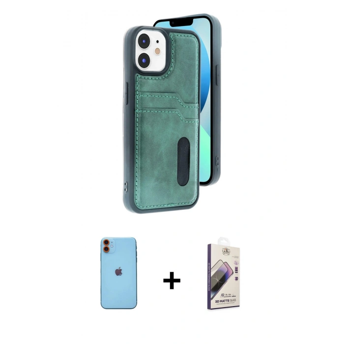 MARSİLYAN™- iPhone 11 Kılıf Yörünge Işık Serisi - Siyah Bilvis 3D Mat Cam Ekran Koruyucu + Neon Fosforlu Kamera Lens - TU